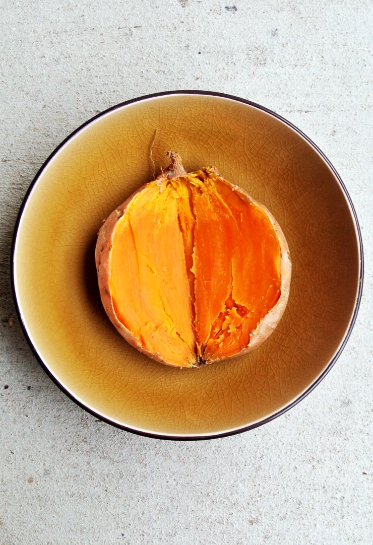 Baked sweet potato with greens