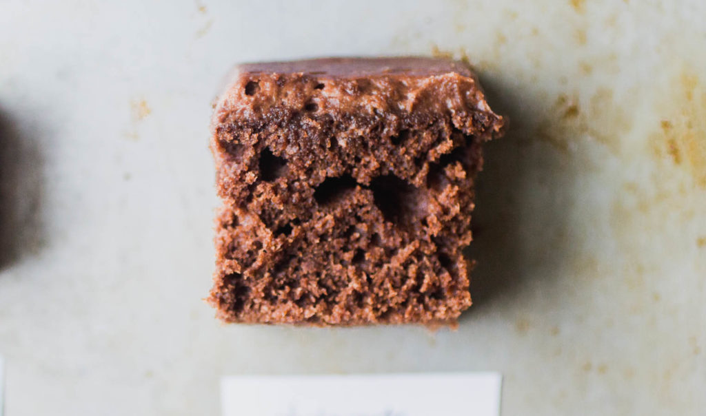 Chelsweets chocolate cake with chocolate frosting.