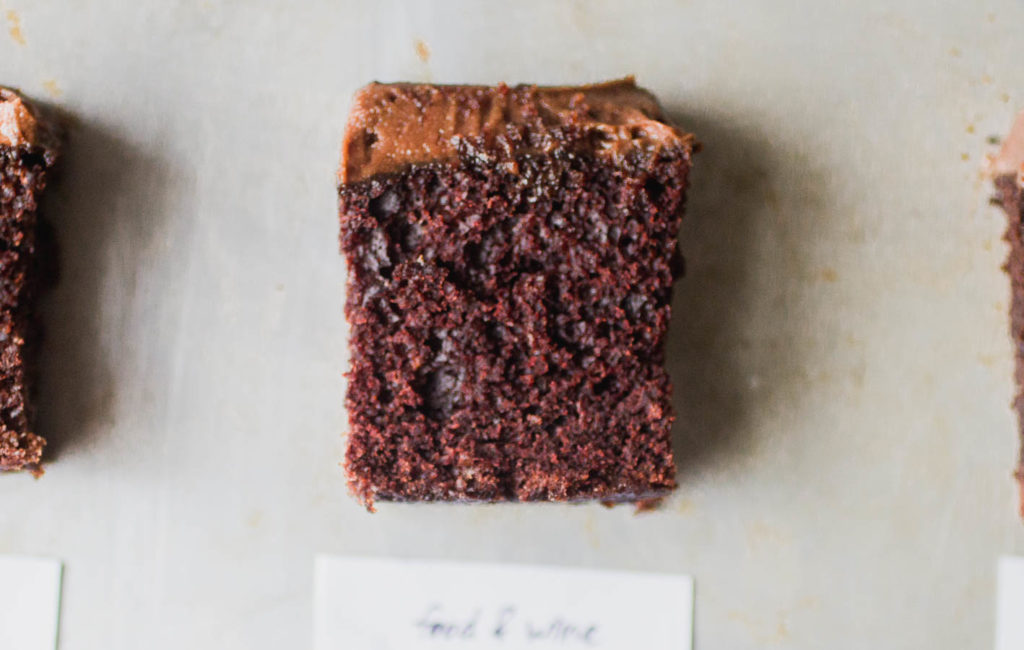 Food & Wine Mom\'s chocolate cake with chocolate frosting.