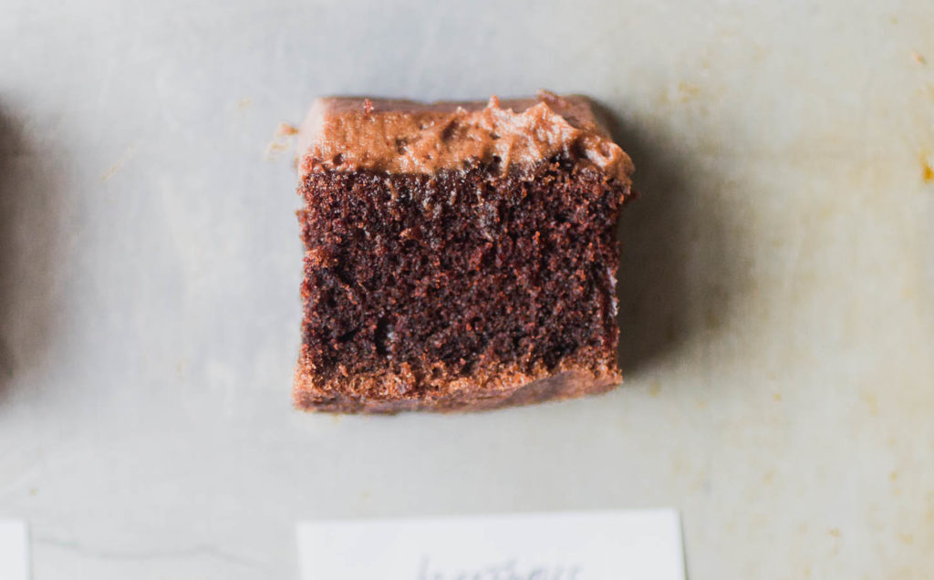 Hershey\'s chocolate cake with chocolate frosting.