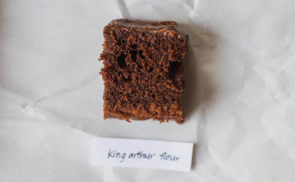 King Arthur chocolate cake with chocolate frosting.