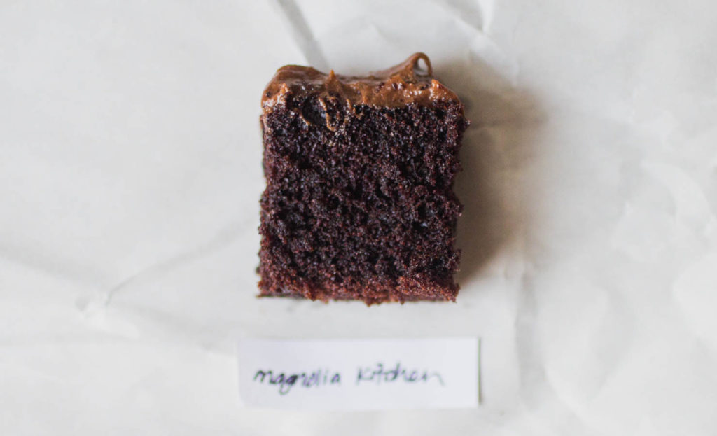 Magnolia Kitchen chocolate cake with chocolate frosting.