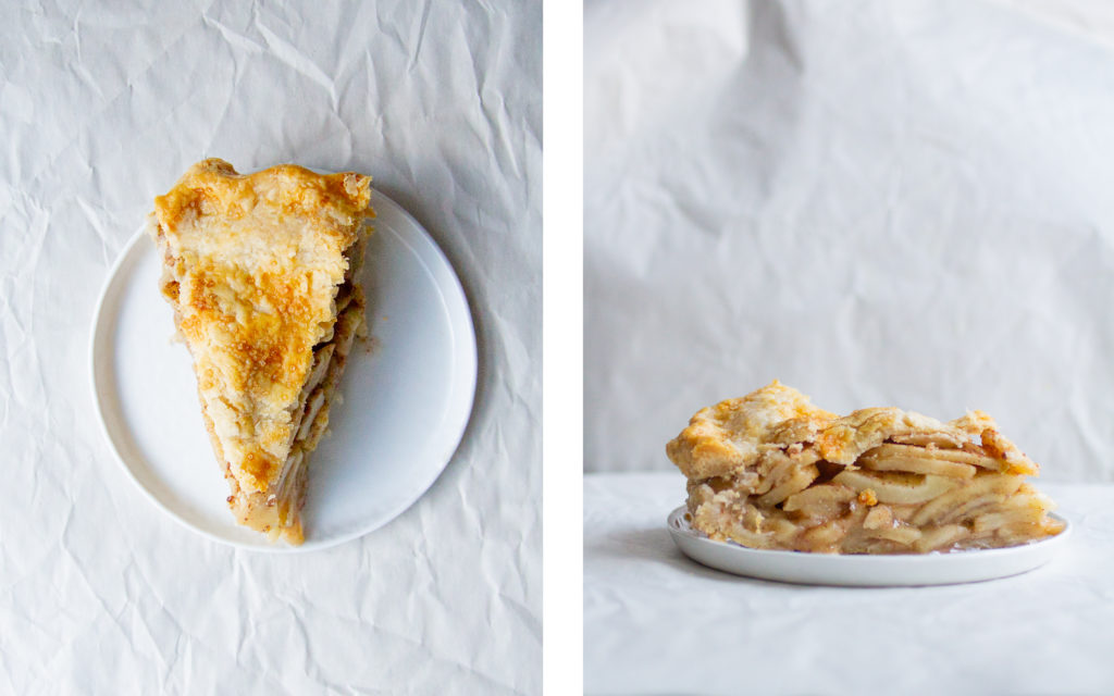 overhead view and side view of slices of sally's baking addiction apple pie recipe