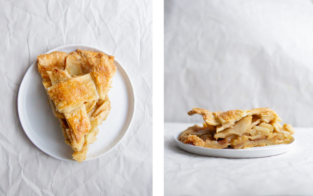 overhead view and side view of slices of Flour bakery apple pie recipe