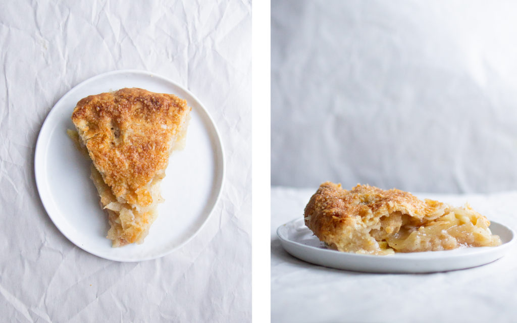 overhead view and side view of slices of vanilla bean baking blog sarah kieffer apple pie recipe