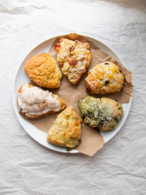 six the musical scones on a plate