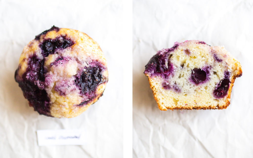 cook's illustrated blueberry muffin overhead view and cross section
