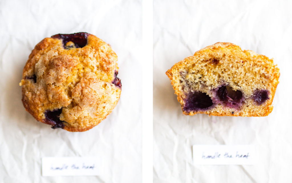 handle the heat blueberry muffin overhead view and cross section