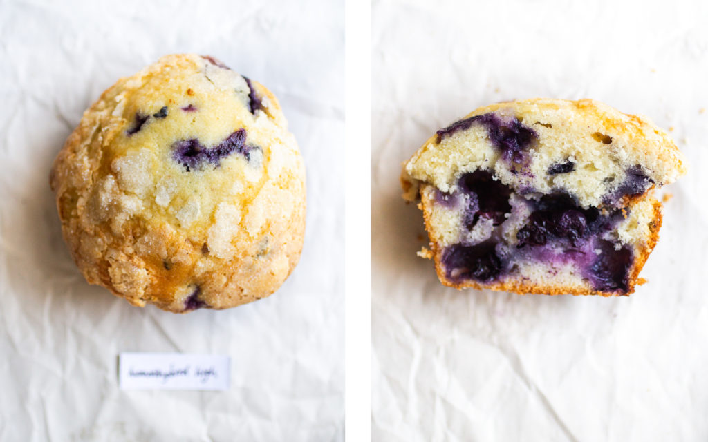 hummingbird high blueberry muffin overhead view and cross section