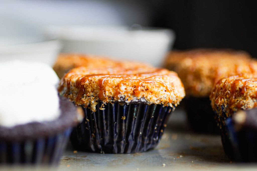 chocolate cupcake with coconut frosting