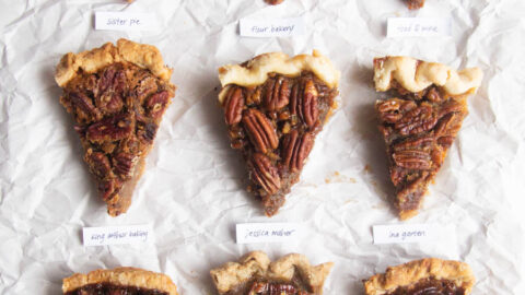 nine slices pecan pie