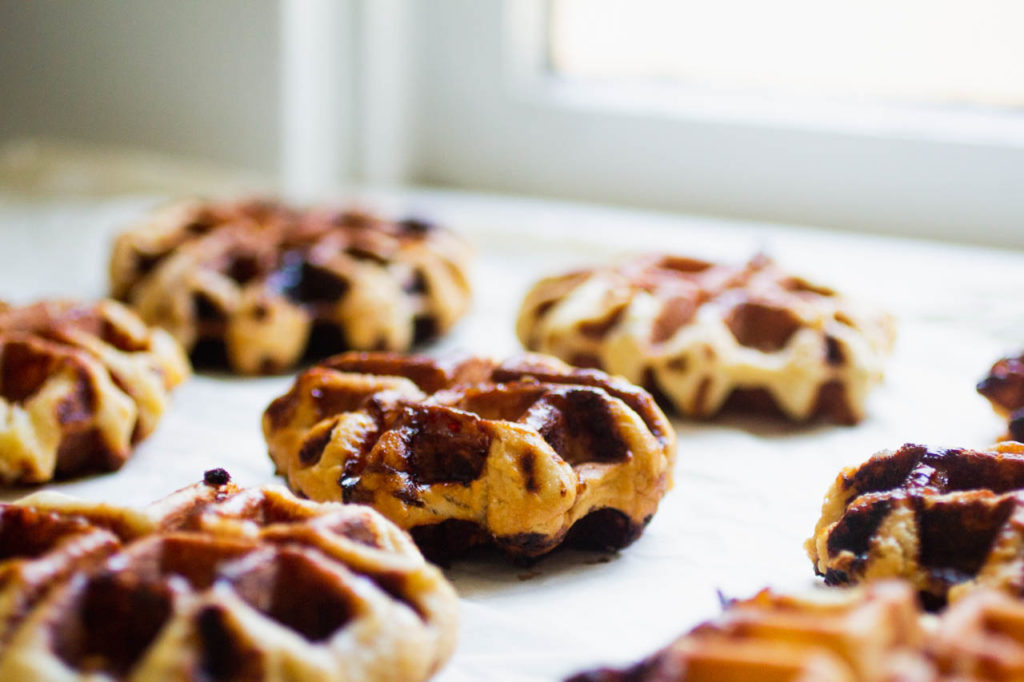 9 liege waffles on a white background near a window