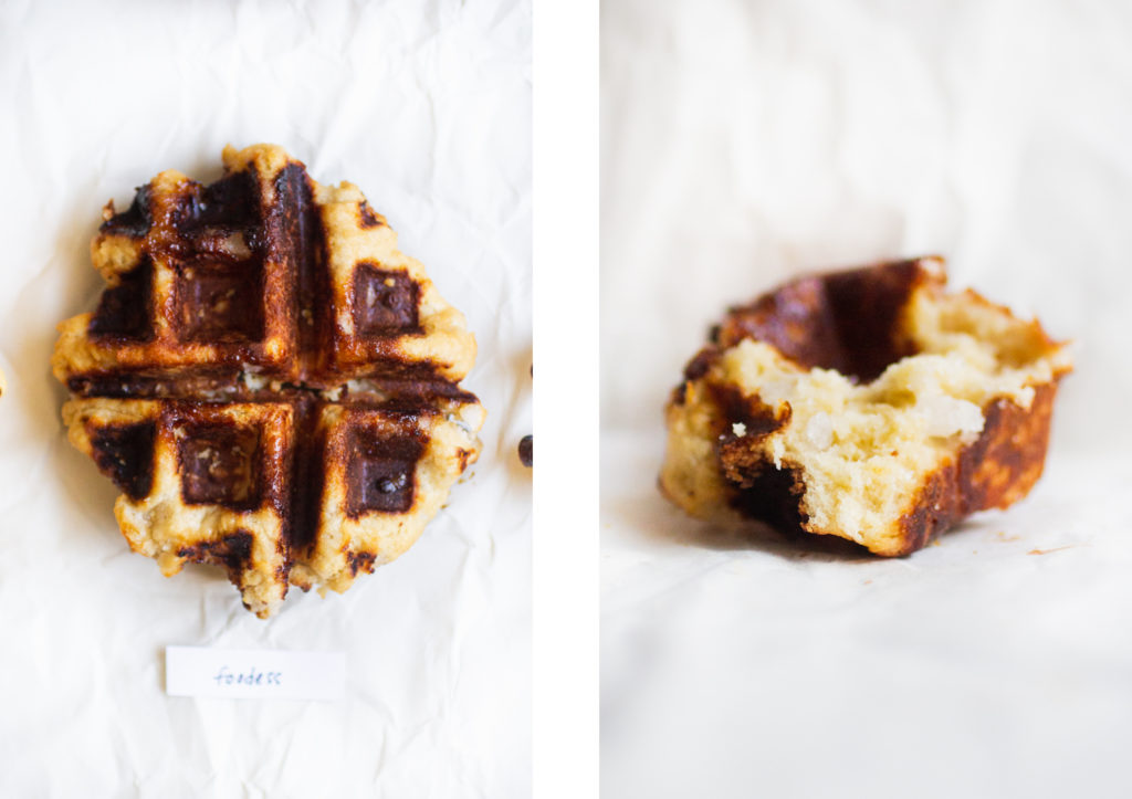 overhead shot of liege waffle next to a piece of a liege waffle