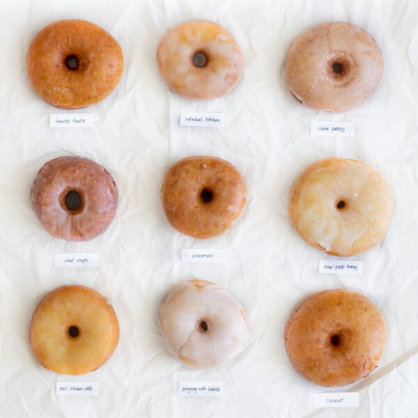 9 donuts on a white background