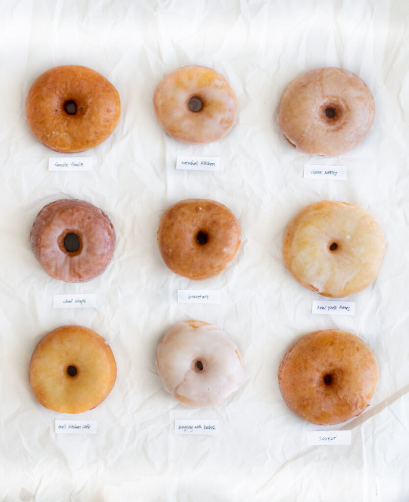 9 donuts on a white background