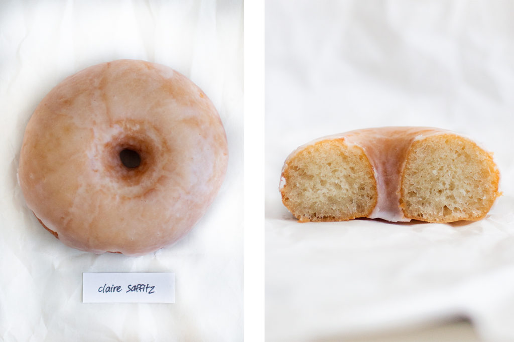 whole donut next to cross-section of donut cut in half