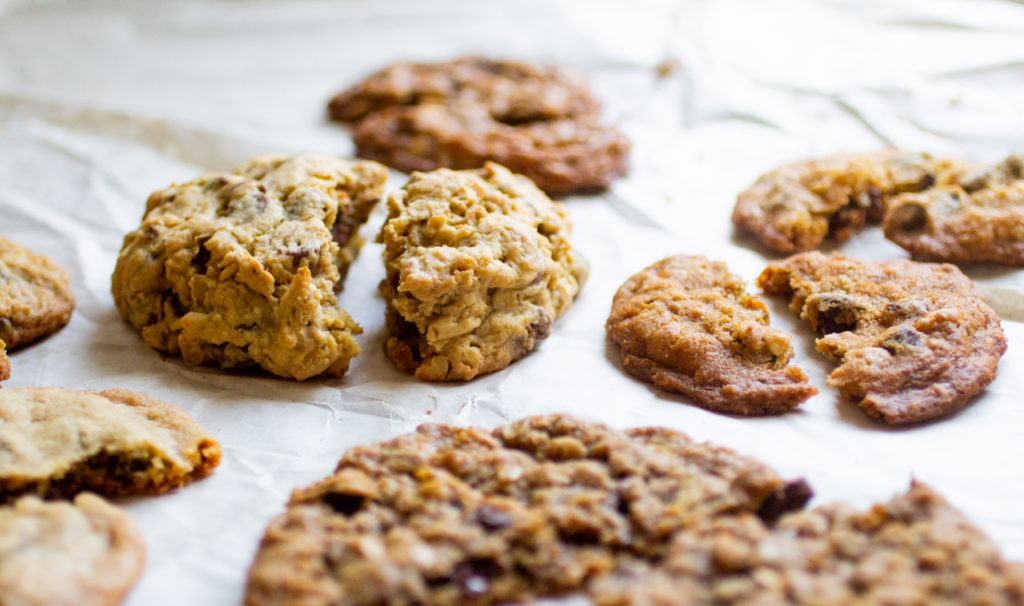 halves of oatmeal cookies on a white background