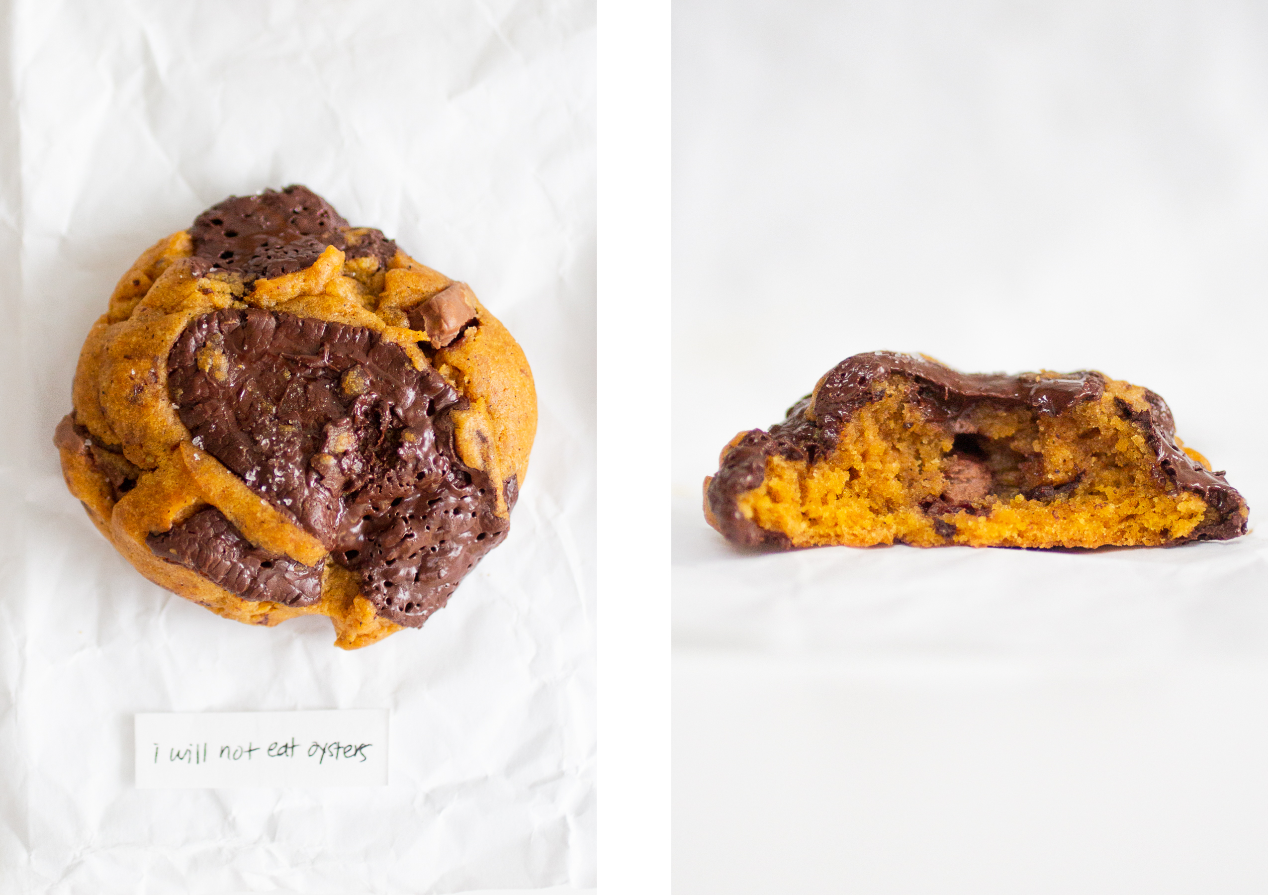 Over head and side view of i will not eat oysters pumpkin cookie for best pumpkin cookie bake off 