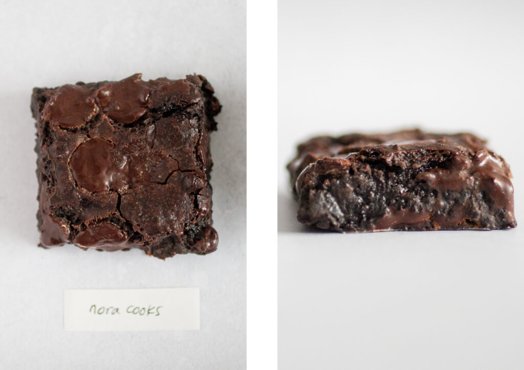 nora cooks vegan brownies.