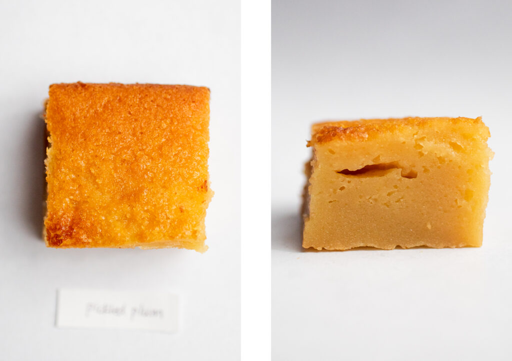 a square of mochi on a white background