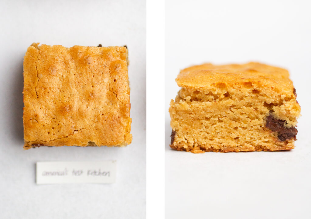 america's test kitchen blondie top view next to a cross section view