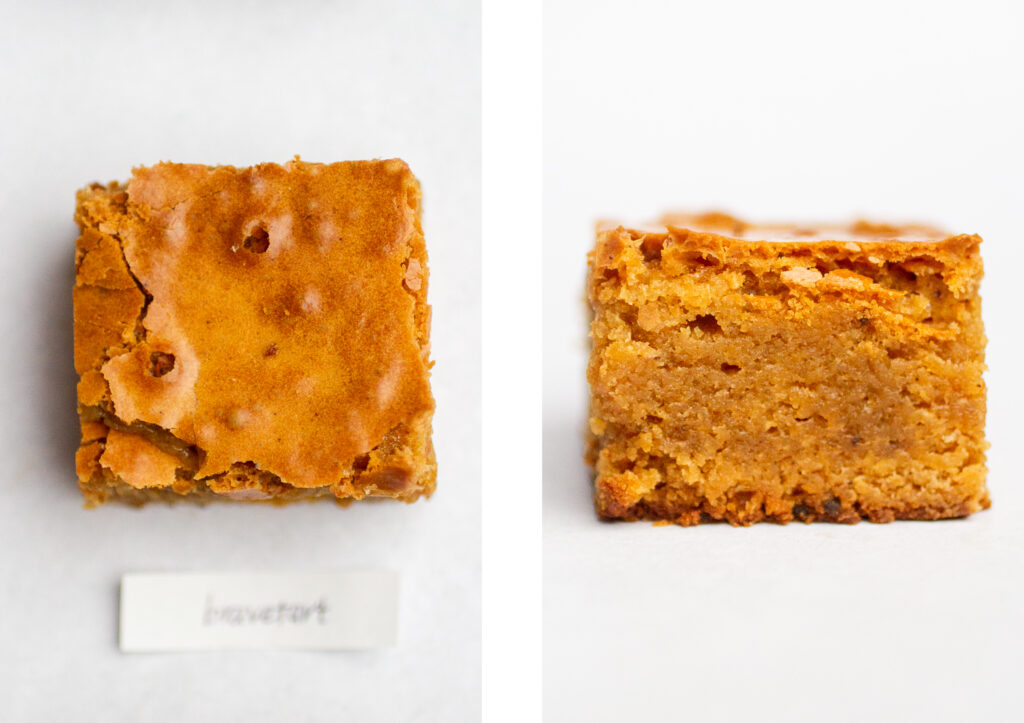 bravetart blondie top view next to a cross section view.