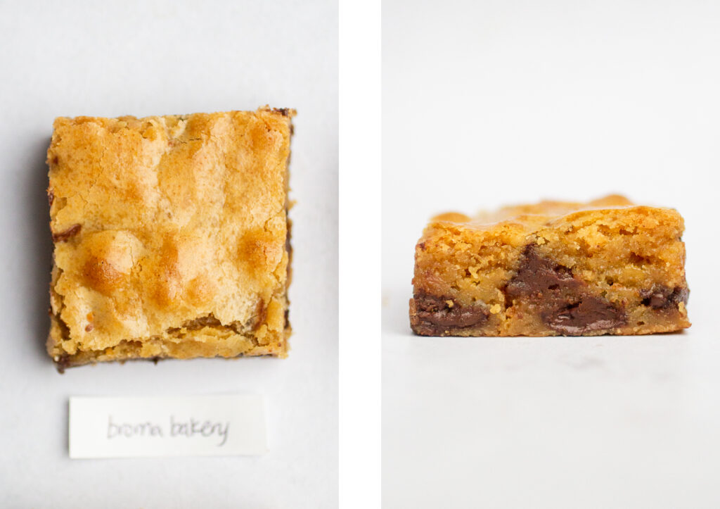 broma bakery blondie top view next to a cross section view