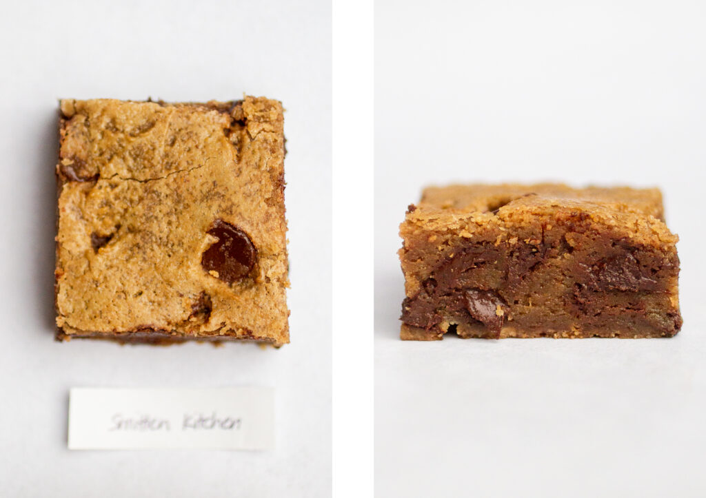 smitten kitchen blondie top view next to a cross section view.