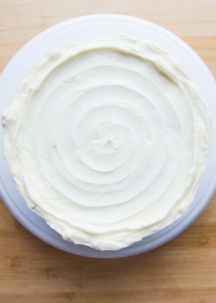 overhead shot of a frosted cake.