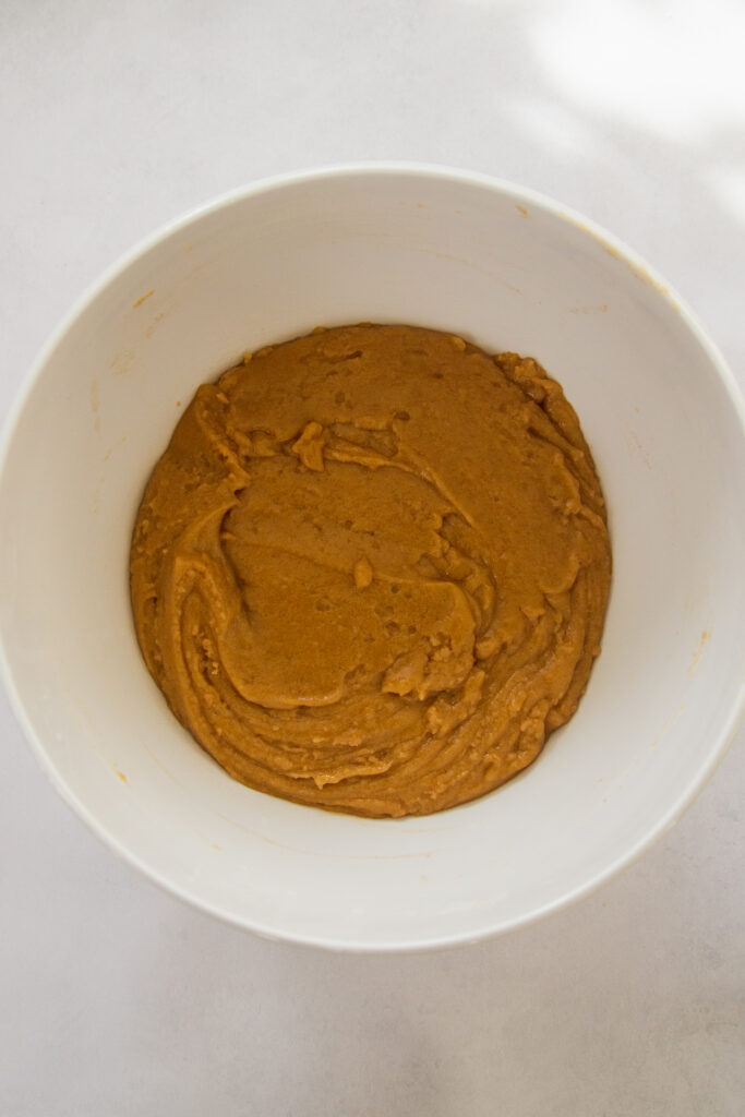 cake ingredients mixed in a bowl.
