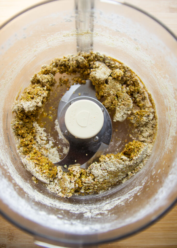 ground pistachios and powdered sugar in a food processor.