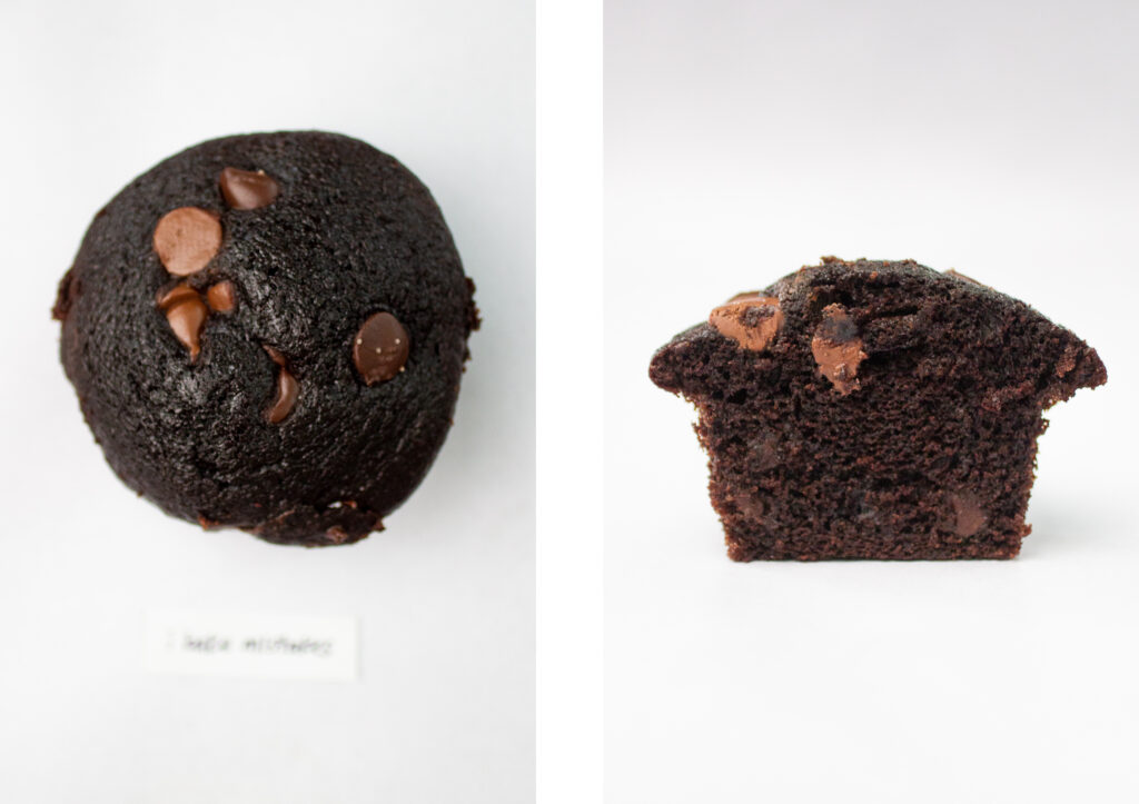 Top and side view of I Bake Mistake\'s Olympic chocolate muffin.