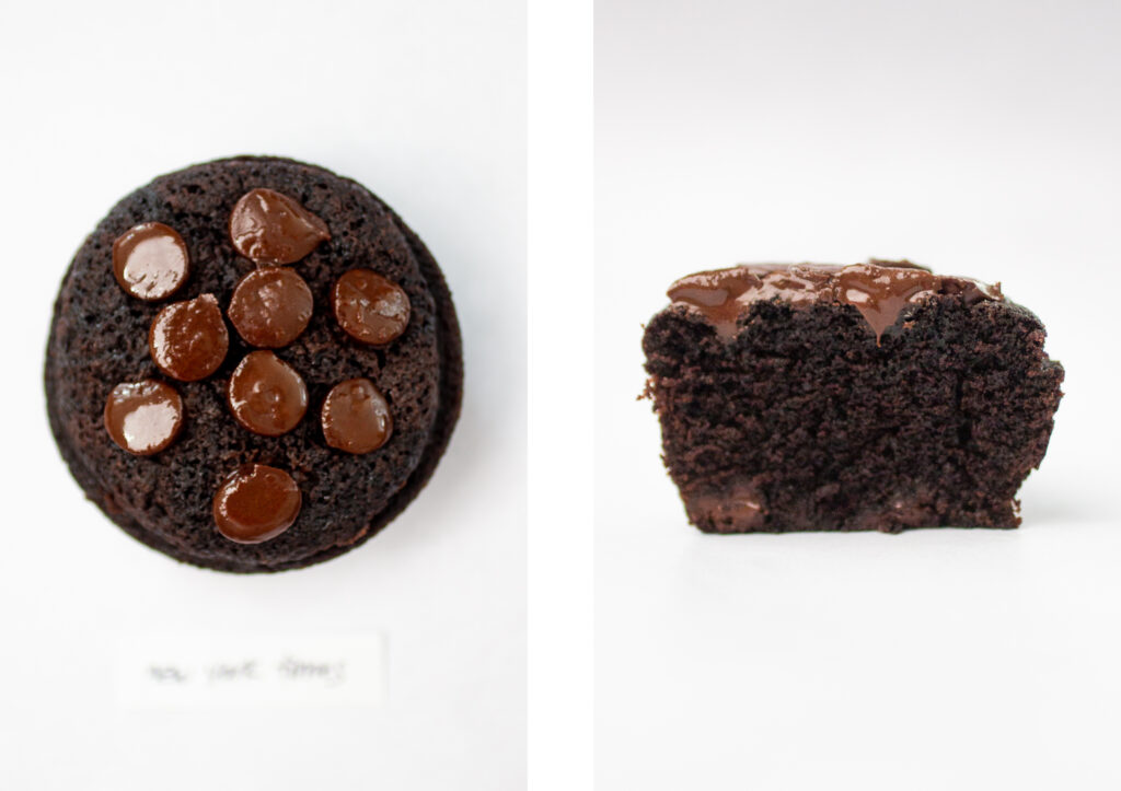 Top and side view of New York Times\' chocolate muffin.