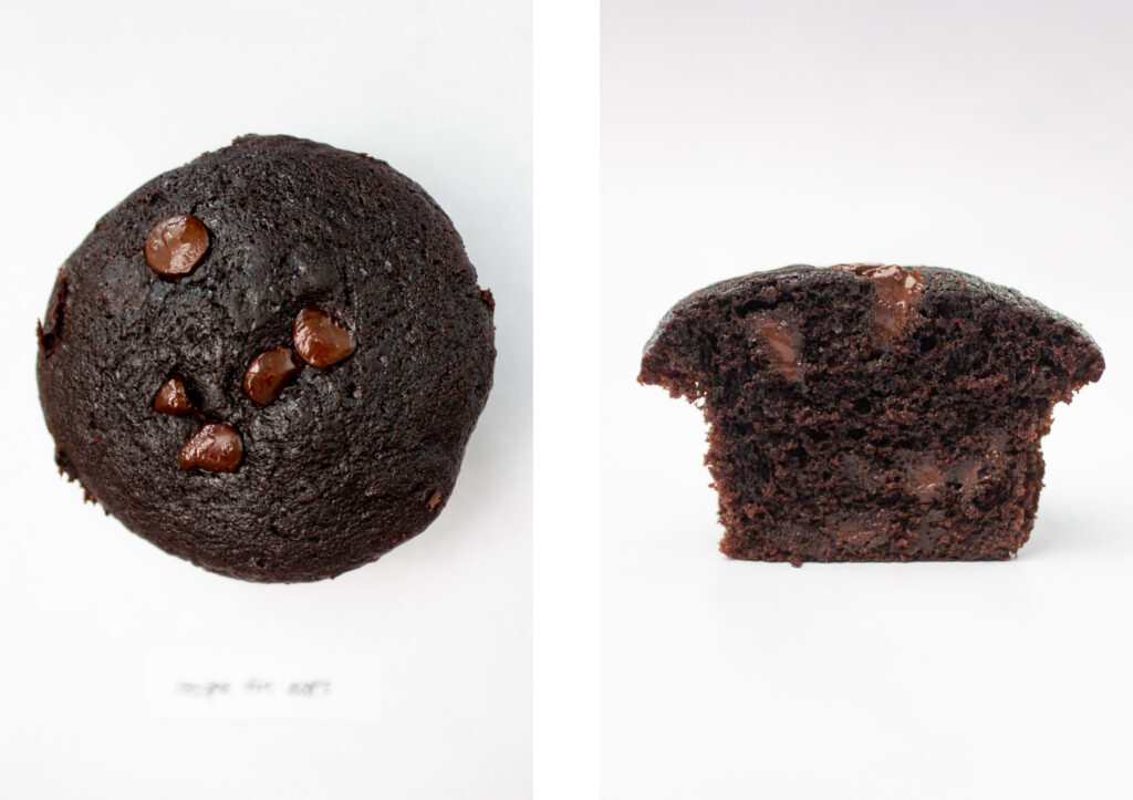 Top and side view of Recipe Tin Eat\'s chocolate muffin.