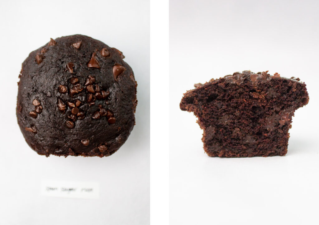 Top and side view of Sugar Spun Run\'s chocolate muffin.