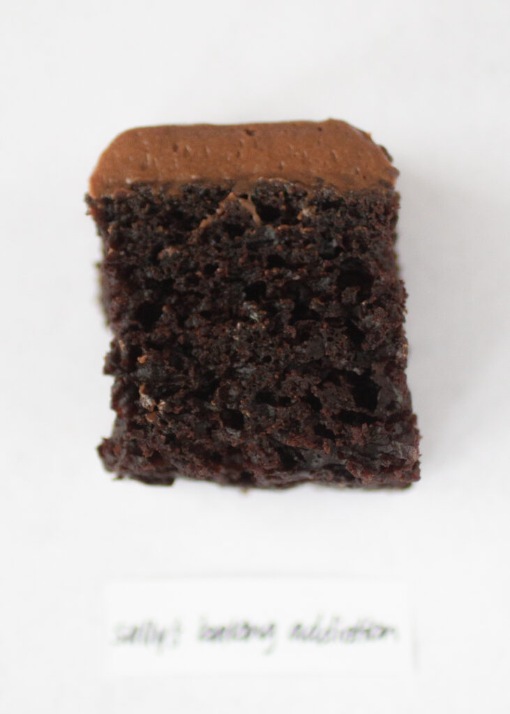 A square of chocolate-frosted Guinness cake by Sally's Baking Addiction.